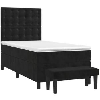 Cama box spring con colchón terciopelo negro 80x200 cm