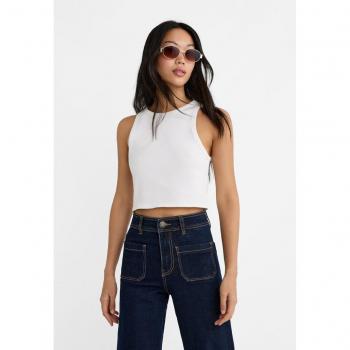 Stradivarius Basic Ribbed White Crop Top Size S