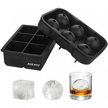 Ankway Bandeja de Hielo de Silicona,Cubiteras para Hielo sin BPA Moldes de hielo de silicona Molde cuadrado y redondo Bola de hielo para Bebés,Cola,Cócteles,Whisky Negro