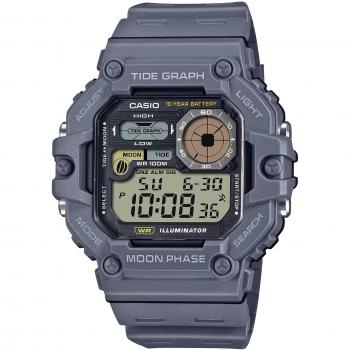 Casio Men's Quartz Sports Watch WS-1700H-8A with Digital Graph and Moon Phase, 100M Water Resistant, Grey Resin Strap