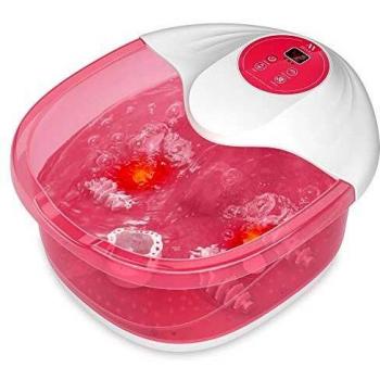Misiki Masajeador de Spa/baño para Pies con Burbujas, Calentamiento, Vibración y Apagado Automático, Hidromasaje de pies con 4 Rodillos de Masaje y Piedra Pómez para Alivio de Dolores de pies