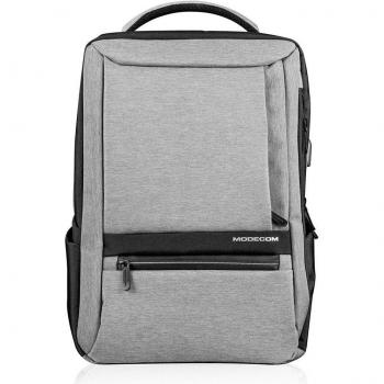 Mochila para Portátil Modecom SMART 15 - Poliéster Negro y Gris, diseño moderno, capacidad para portátil de hasta 15.6 pulgadas, múltiples compartimentos, acolchado en la parte trasera y correas ajustables