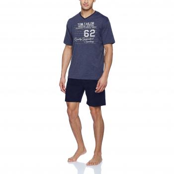 TOM TAILOR Shorty, V-Ausschn, Pijama para Hombre, Blau