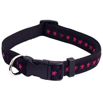 Wag n Walk Nylon Adjustable Collar - Star Black/Hot Pink 10-14