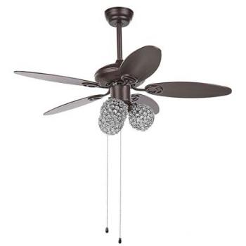 Ventilador de Techo Retro con Luz y 3 Pantallas de Vidrio Acrílico, Palas Reversibles y Control de Velocidad por Cadena - Metal Marrón