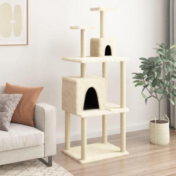 Árbol rascador para gatos con postes de sisal color crema 167 cm