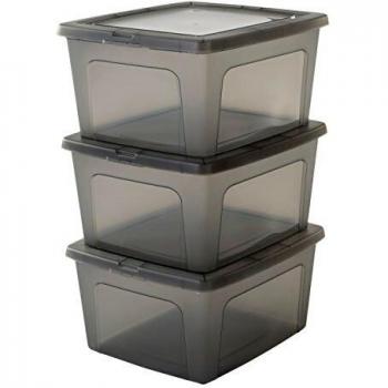 Iris Ohyama, lote de 3 cajas de almacenamiento con tapa Modular Clear Box MCB 18 Plástico, gris, 18 L, 39,5 x 34 x 19.9 cm, 18L, 3