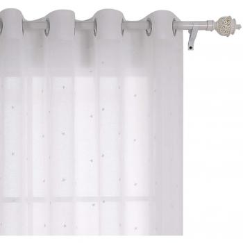 Deconovo Visillo Bordado con Anillas 140 X 175 Cm 1 Par Estrella Blanco