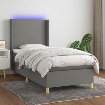 Colchón box spring suave con luces LED en tela gris oscuro 90x200 cm