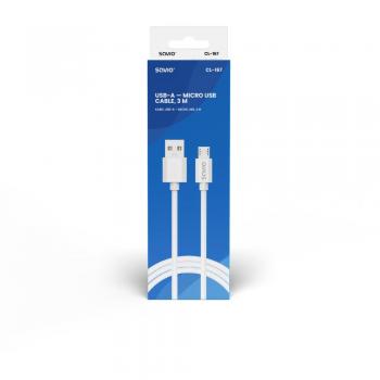 Cable USB 3m USB 2.0, USB A - Micro USB Blanco Savio CL-167