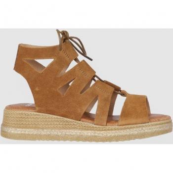 Sandalias de cuña de piel con cierre de lazo