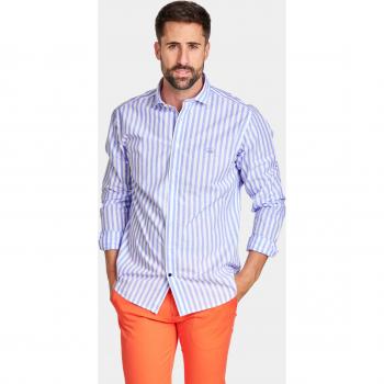 Camisa de hombre Spagnolo de semihilo corte slim estampado rayas color azul con cuello cutaway