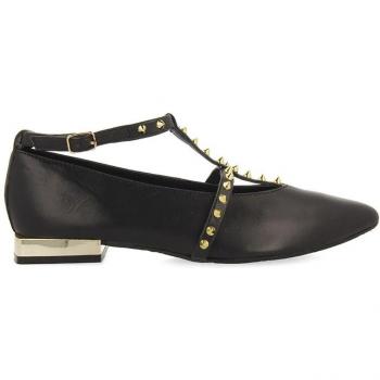 Bailarinas de piel negras con tiras, punta fina y detalle de tachuelas para mujer