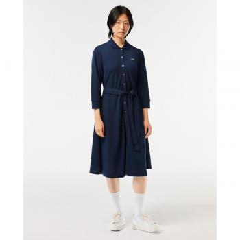 Lacoste EF0850-00 Vestido Polo de Piqué Marino para Mujer con Manga 3/4