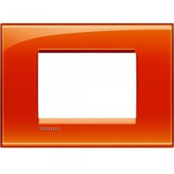Placa Cuadrada BTicino Livinglight 3 Módulos Naranja Deep