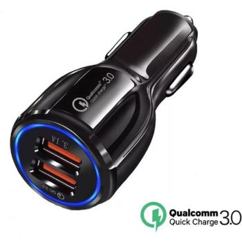 Cargador de Coche Rápido Qualcomm 3.1 Adaptador Dual USB con Luz LED para Mechero