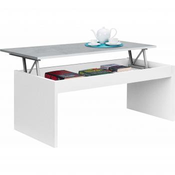 Habitdesign 0L1638A- Mesa de Centro elevable Modelo Zenit, mesita Mueble Salon Comedor Acabado en Blanco Artik - Cemento, Medidas: 102 cm