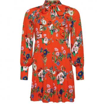 Vestido Corto de Manga Larga Superdry Off Duty Floral Rojo
