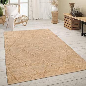 Alfombra Salón Yute Fibras Naturales Hecha A Mano Motivo 3D Escandinavo Moderno 240x340 cm, Color: Naturaleza