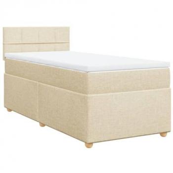 Cama box spring con colchón de muelles en tela color crema 80x200 cm