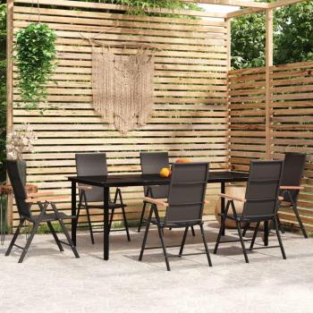 Juego de comedor para jardín 7 piezas negro
