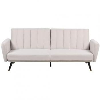 Sofá cama convertible beige de tela tapizado con respaldo reclinable y panel acolchado Vimmerby