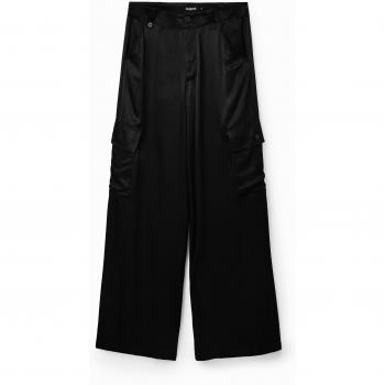 Desigual Women's Black Wide Trousers with Zip and Hook Button Fastening, Size S