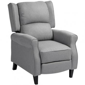 Sillón Relax Reclinable Manual Tapizado en Lino Sintético con Reposapiés Retráctil Metal Gris 77x88x102 cm Carga 150 kg