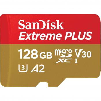 Tarjeta de memoria SanDisk Extreme 128 GB microSDXC para Smartphone, tabletas y cámaras MIL + adaptador SD, velocidad de lectura hasta 100 MB/s, Clase 10, U3, V30 y A2