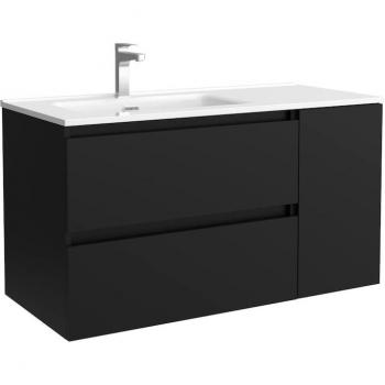 Mueble de baño Bequia con Lavabo Oslo y Coqueta 1 puerta Derecha, 90cm, lavabo Negro 90x45x56