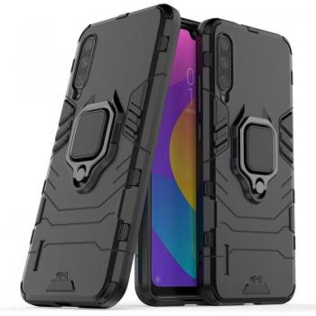 Funda Magnética Con Anillo Para Móvil Xiaomi Mi A3 Negro - Carcasa Magnética con Anillo Imán Antigolpes Resistente Rígida Dura con Soporte [Tecnología de Absorción de Golpes]