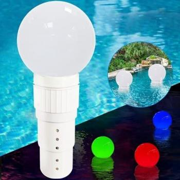 Dispensador Cloro Piscina Flotante, Dispensador Químico Flotador con Impermeabile Colores LED Luces de Bola Solares, Dosificador Cloro para Piscinas,Parque Acuático,SPA, Admite 3 Tabletas Cloro