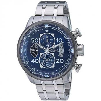 Invicta Aviator 22970 Men's Quartz Watch - Silver Grey Strap, Blue Metal Dial