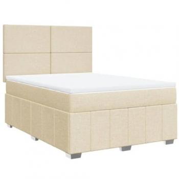 Cama Box Spring con Colchón de Tela Color Crema 140x190 cm