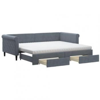 Sofá cama nido con cajones de terciopelo gris oscuro 90x200 cm