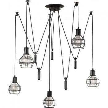 Lámpara de techo colgante SPIDER Wire Pantalla Metal Negro 5 luces