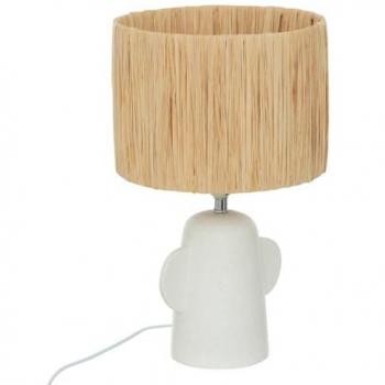 Lámpara de mesa Raia en cerámica blanca con pantalla de rafia H 42 cm