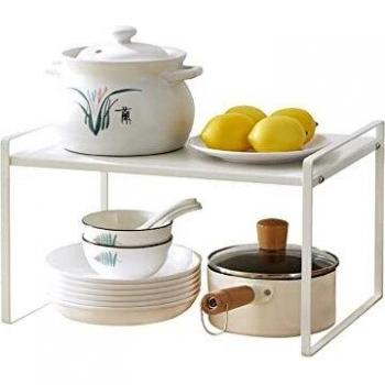Taotigzu El estante de almacenamiento de metal extensible es para gabinetes de cocina, encimeras, cocina, alimentos y utensilios, podría ahorrar espacios, blanco…