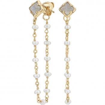Pendientes de plata chapado en oro estilo cadena con labradorita y perla blanca