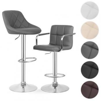 Juego de 2 Taburetes Acolchados Ajustables - Sillas de Bar con Reposapiés, Reposabrazos, Cuero Sintético, Base de Acero Cromado, Giro 360°, Varios Colores