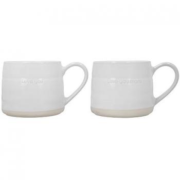 Juego de 2 tazas de cerámica Mikasa Farmhouse Love, 380 ml, color blanco, en caja de regalo