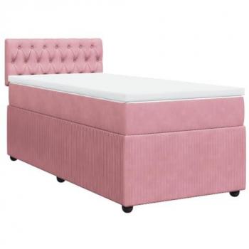 Cama Box Spring con Colchón de Terciopelo Rosa 90x190 cm