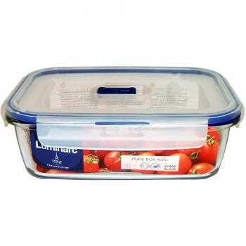 Luminarc 9207677 Pure Box Active - Recipiente Hermético Rectangular, Vidrio, Transparente y Azul, 1.22 L
