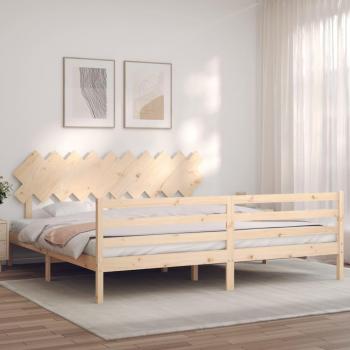 Cama de madera maciza con cabecero 200x200 cm