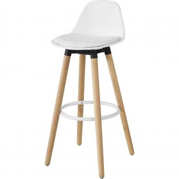 Taburete de bar SoBuy FST70-W con asiento acolchado de PU cuero, patas de madera de haya, color blanco, capacidad hasta 150 kg, altura 92 cm y respaldo