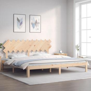 Cama solar sin colchón 200x200 cm madera maciza de pino con estructura de cama y cabecero en madera maciza color marrón