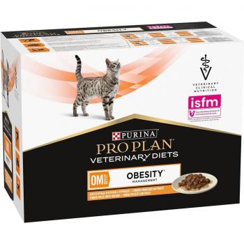 Purina Pro Plan Veterinary Diets Feline OM ST/OX Obesity Management Wet Cat Food Chicken in Gravy - 10 x 85g Pouches