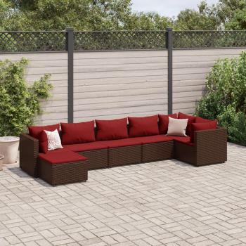 7-Piece Brown Poly Rattan Garden Lounge Set with Cushions