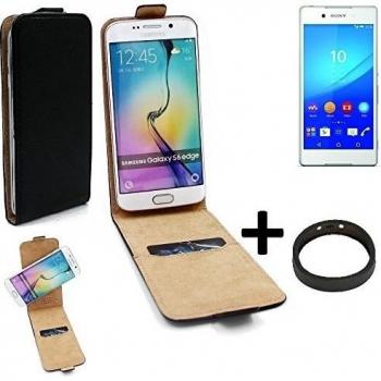 TOP SET: Caso Smartphone para Sony Xperia Z3+ cubierta del estilo del tirón 360°, negro + anillo protector, cubierta del tirón - K-S-Trade