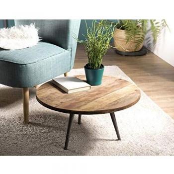 Mesa de centro redonda industrial en teca reciclada con patas de metal - 55x55cm